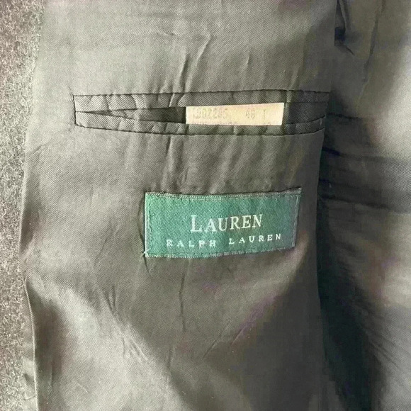 Vintage Lauren Ralph Lauren grey camel wool blazer three button front 46 Tall - Picture 2 of 5